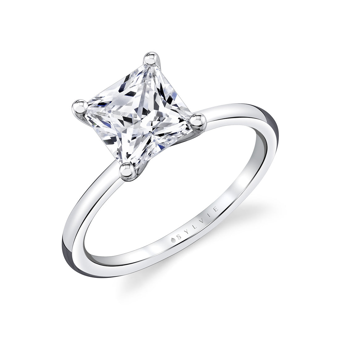 (14K White) Princess Cut Solitaire Engagement Ring - Amelia