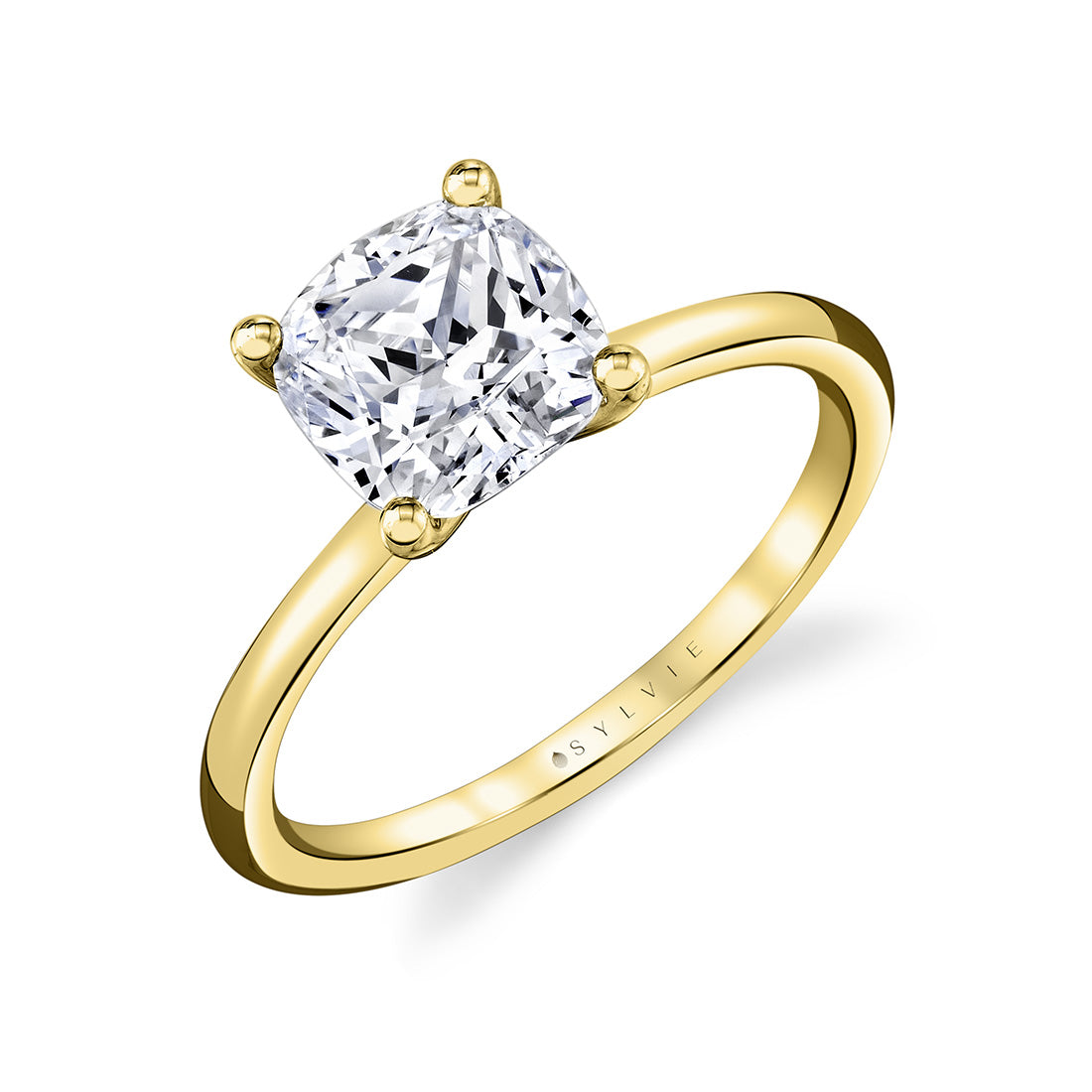 (14K Yellow) Cushion Cut Solitaire Engagement Ring - Amelia