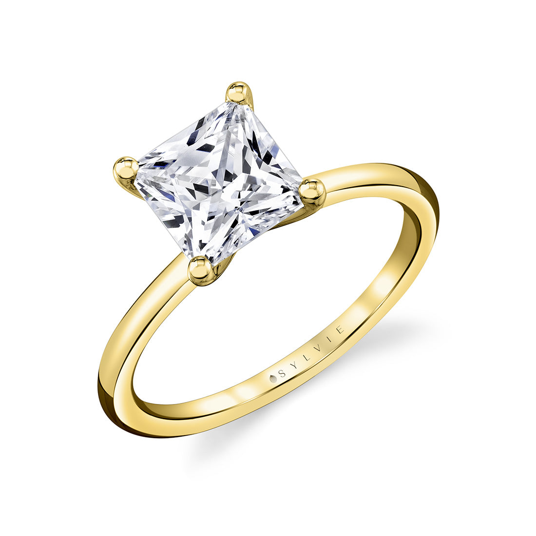 (18K Yellow) Princess Cut Solitaire Engagement Ring - Amelia