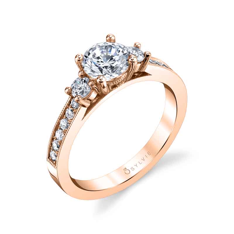 (14K Rose) Adaline - Vintage Inspired Three Stone Engagement Ring