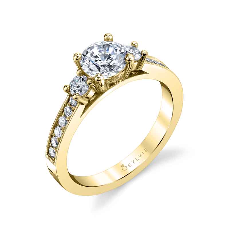 (14K Yellow) Adaline - Vintage Inspired Three Stone Engagement Ring