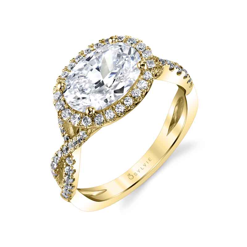 (18K Yellow) Oval Cut East to West Halo Spiral Engagement Ring - Anastasia