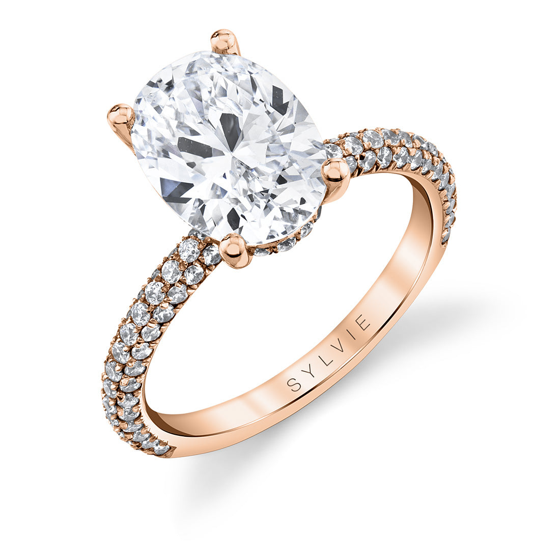 (18K Rose) Oval Cut Classic Pave Engagement Ring - Jayla