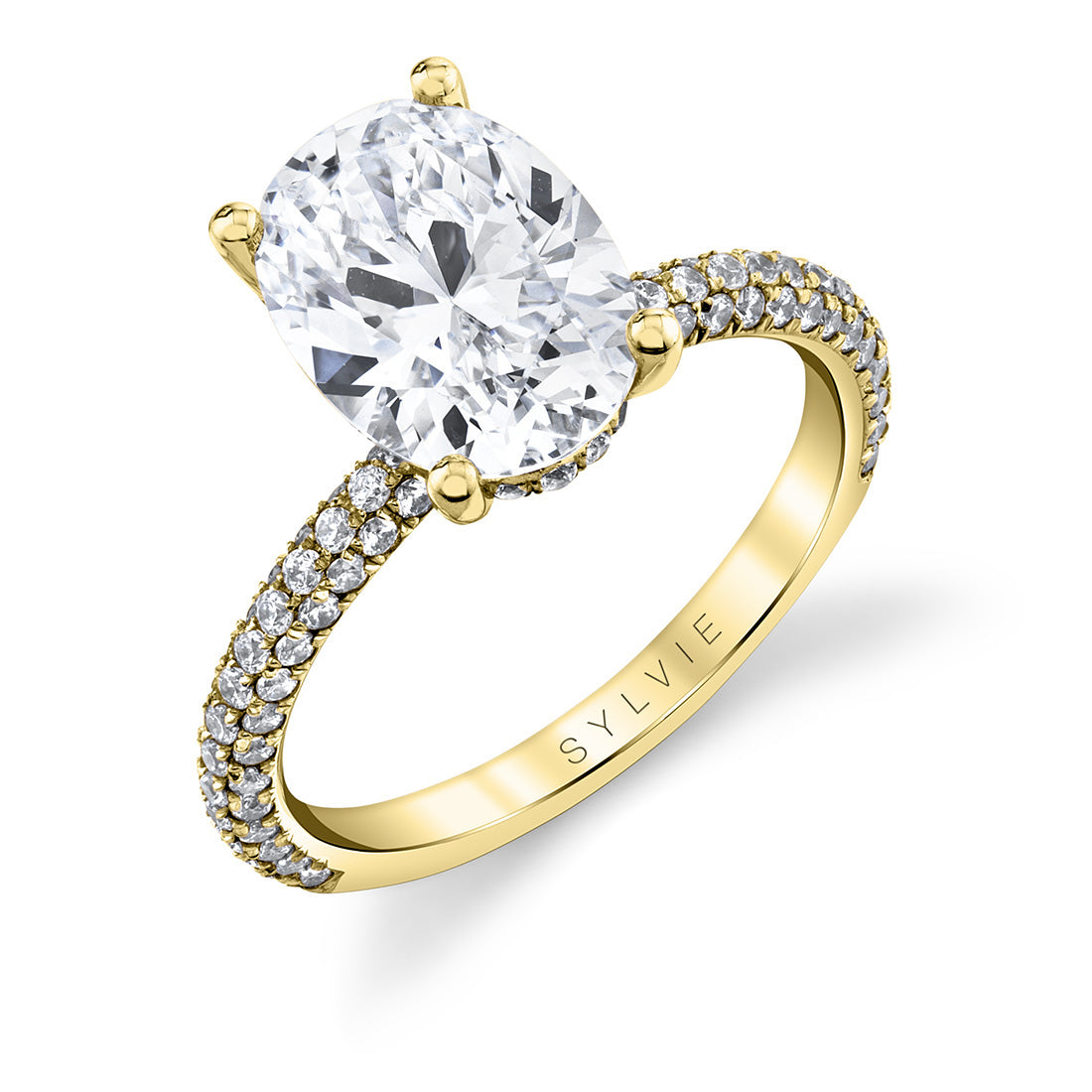 (18K Yellow) Oval Cut Classic Pave Engagement Ring - Jayla