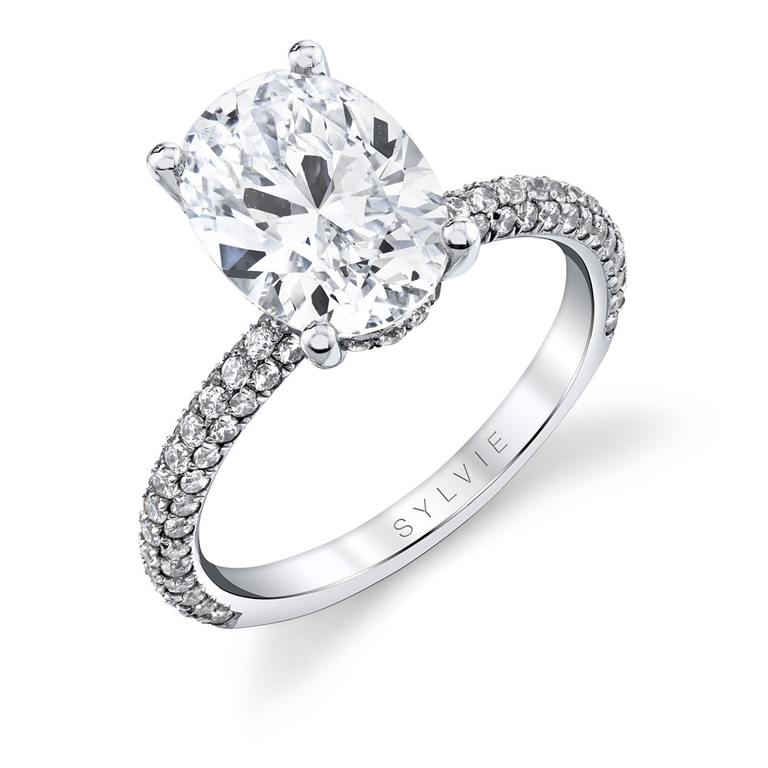 (Platinum White) Oval Cut Classic Pave Engagement Ring - Jayla