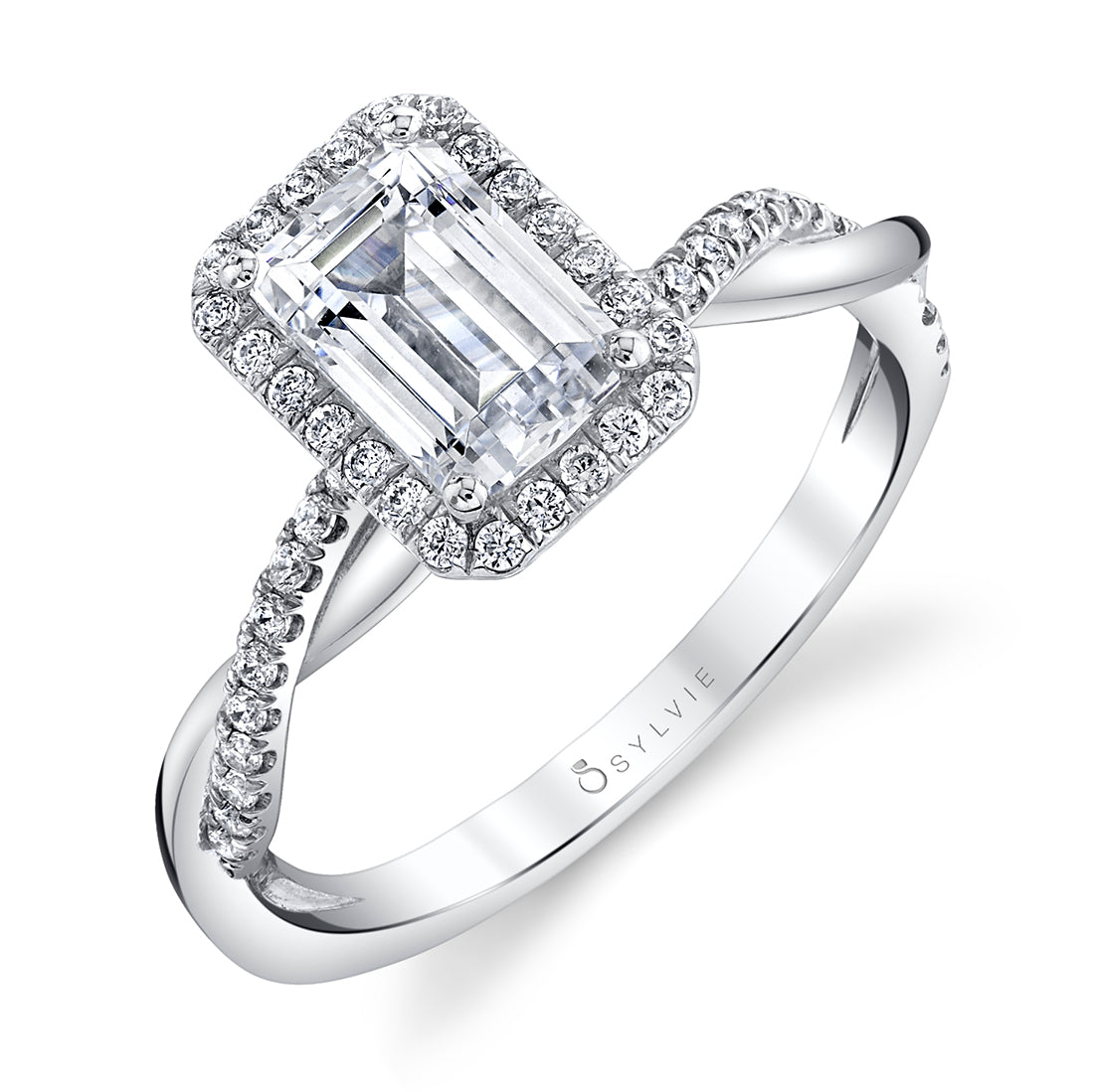 (Gallery) Coralie - Emerald Cut Engagement Ring with Halo