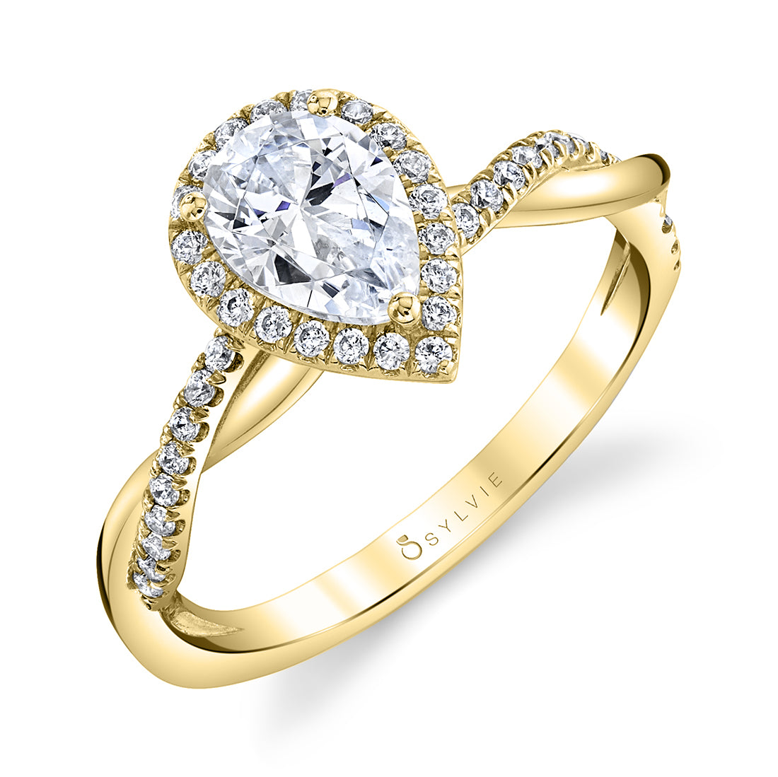 (14K Yellow) Coralie - Pear Shaped Engagement Ring with Halo