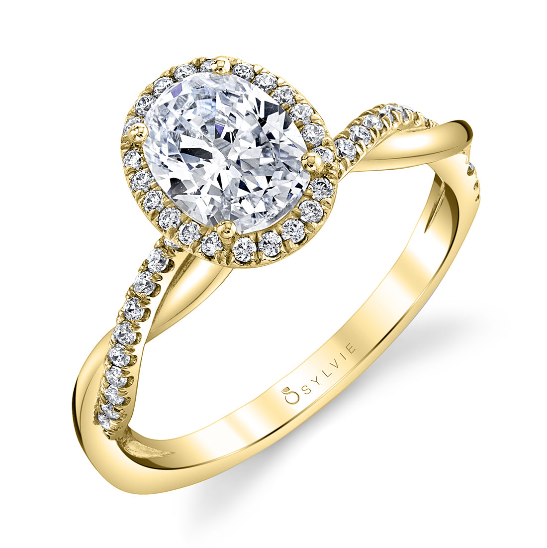 (18K Yellow) Coralie - Oval Engagement Ring with Halo