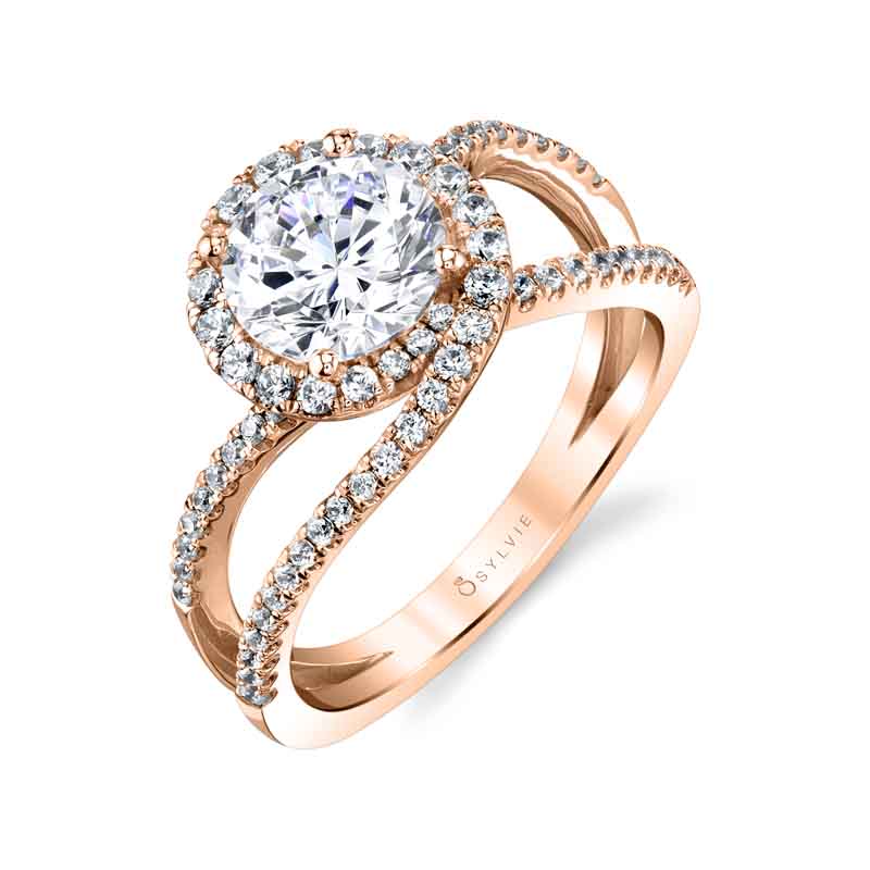 (18K Rose) Marissa - Swirl Split Shank Engagement Ring