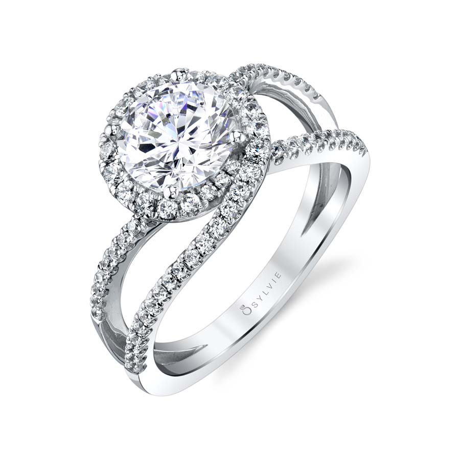 (18K White) Marissa - Swirl Split Shank Engagement Ring