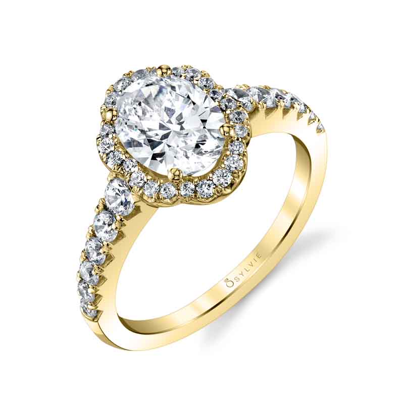 (18K Yellow) Penelope - Oval Engagement Ring with Halo