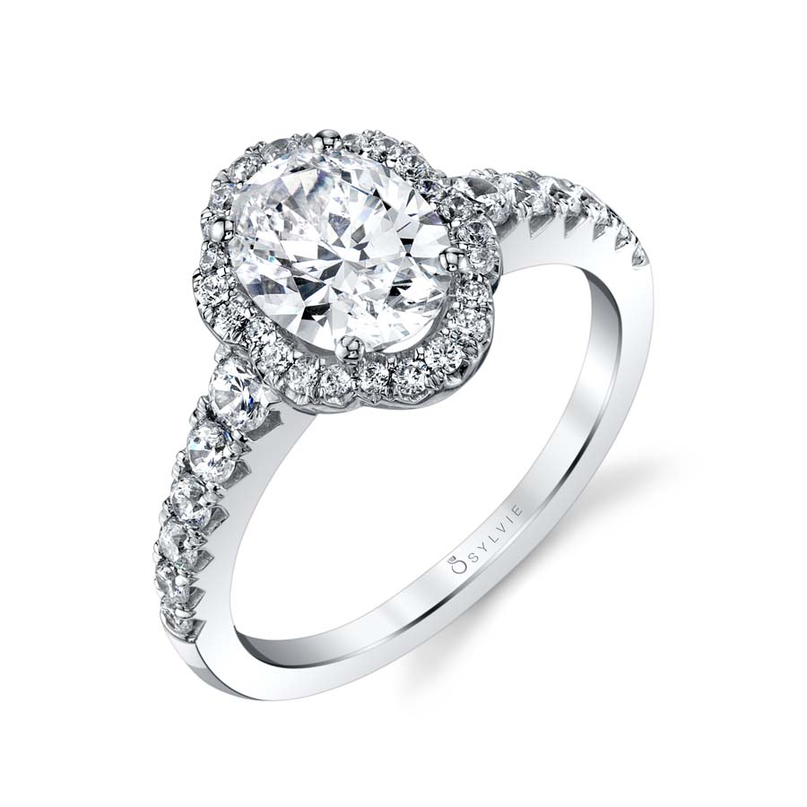 (Platinum White) Penelope - Oval Engagement Ring with Halo