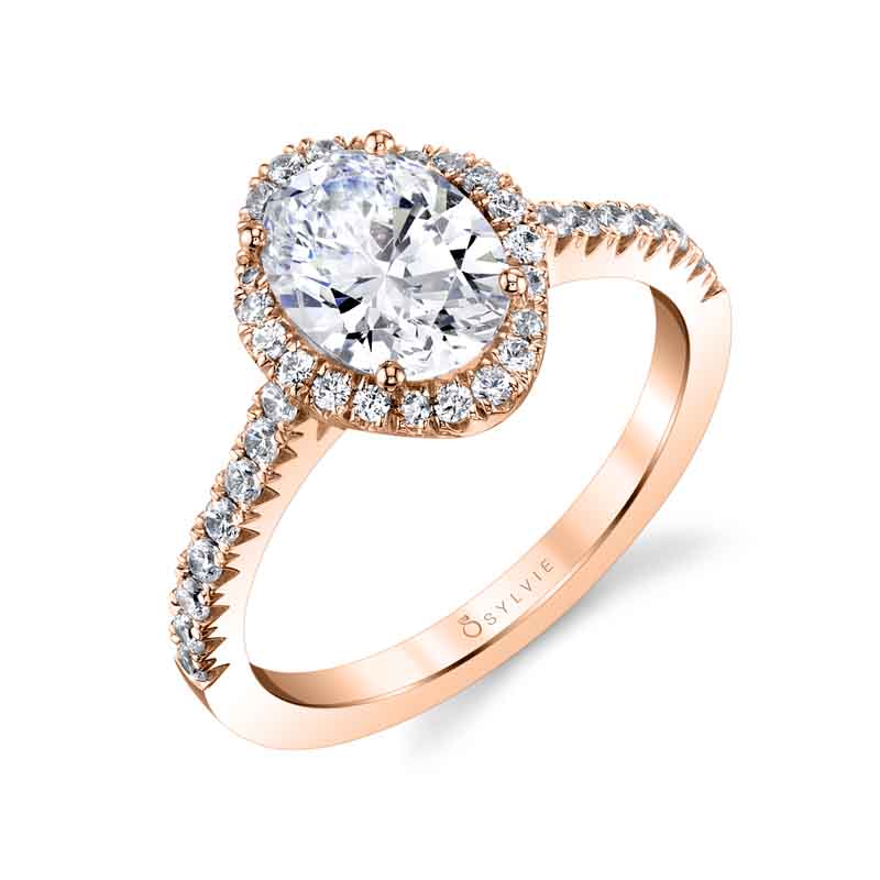 (18K Rose) Aaliyah - Oval Engagement Ring with Halo
