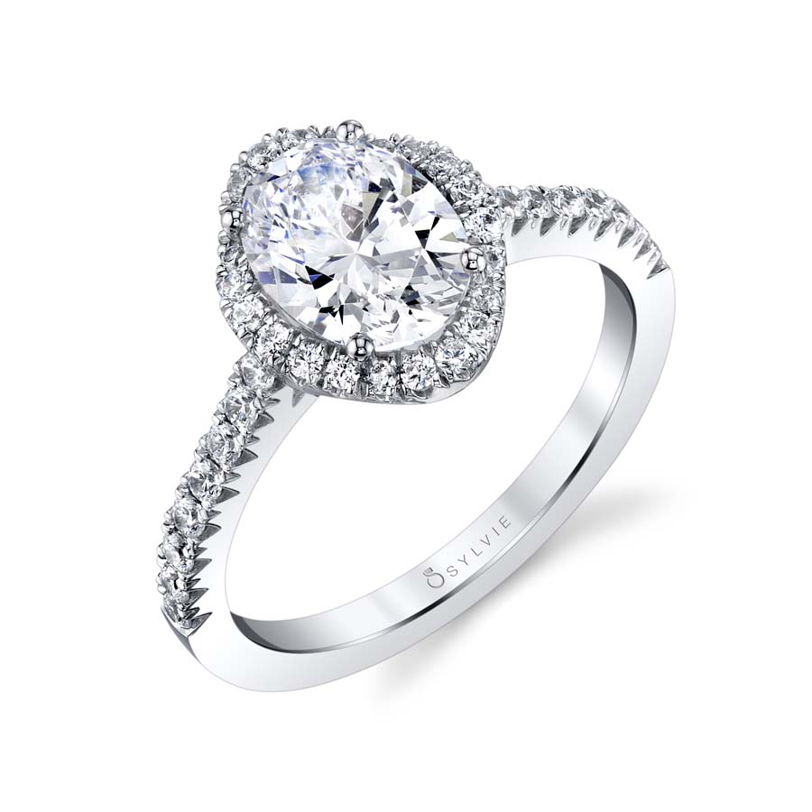 (Platinum White) Aaliyah - Oval Engagement Ring with Halo