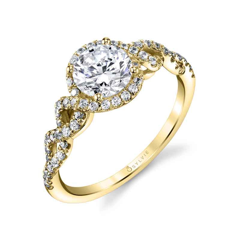 (14K Yellow) Audrey - Spiral Engagement Ring with Halo