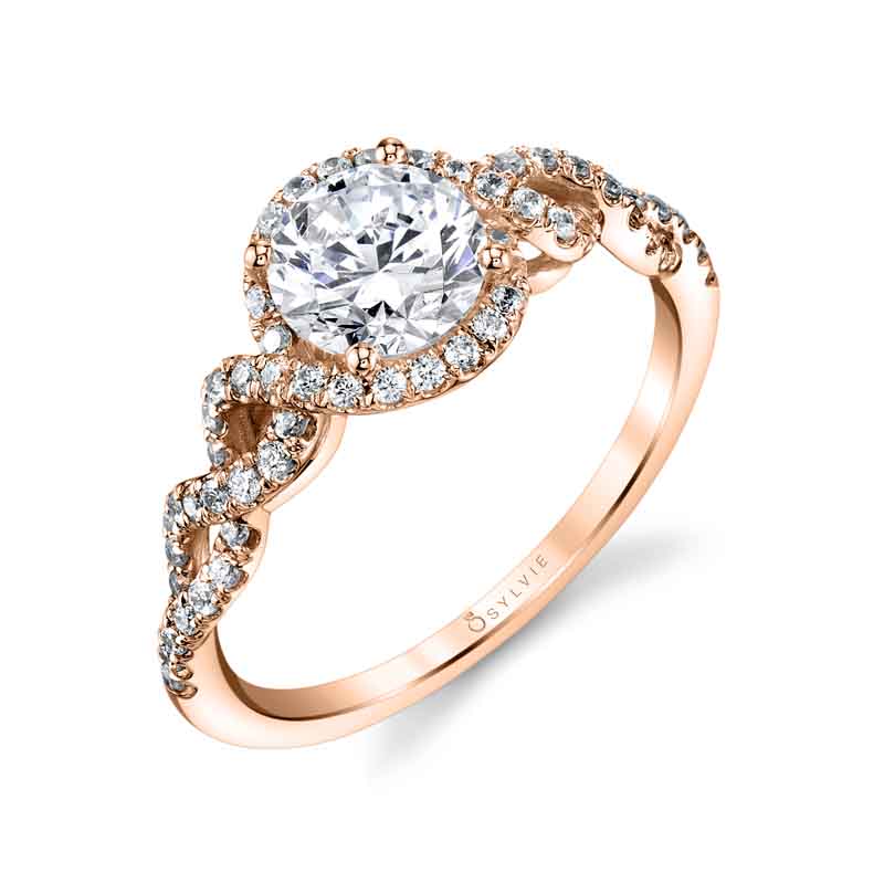 (18K Rose) Audrey - Spiral Engagement Ring with Halo
