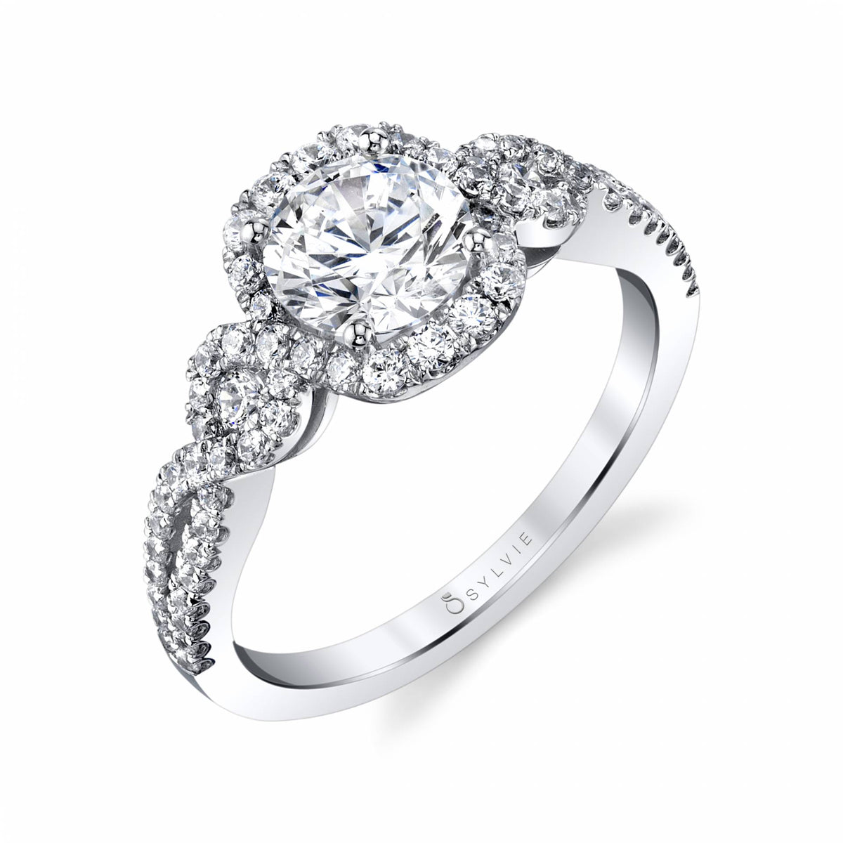 (18K White) Modern Spiral Engagement Ring