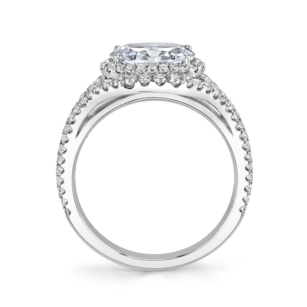 (Platinum White) Double Halo Oval Engagement Ring