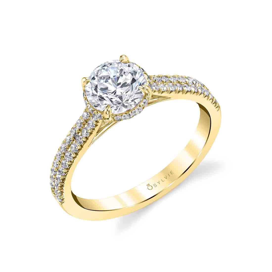 (14K Yellow) Classic Engagement Ring with Under Halo