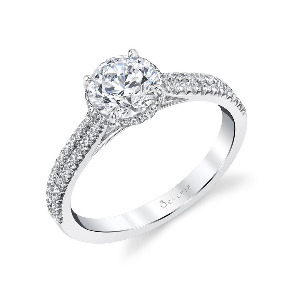 (Platinum White) Classic Engagement Ring with Under Halo