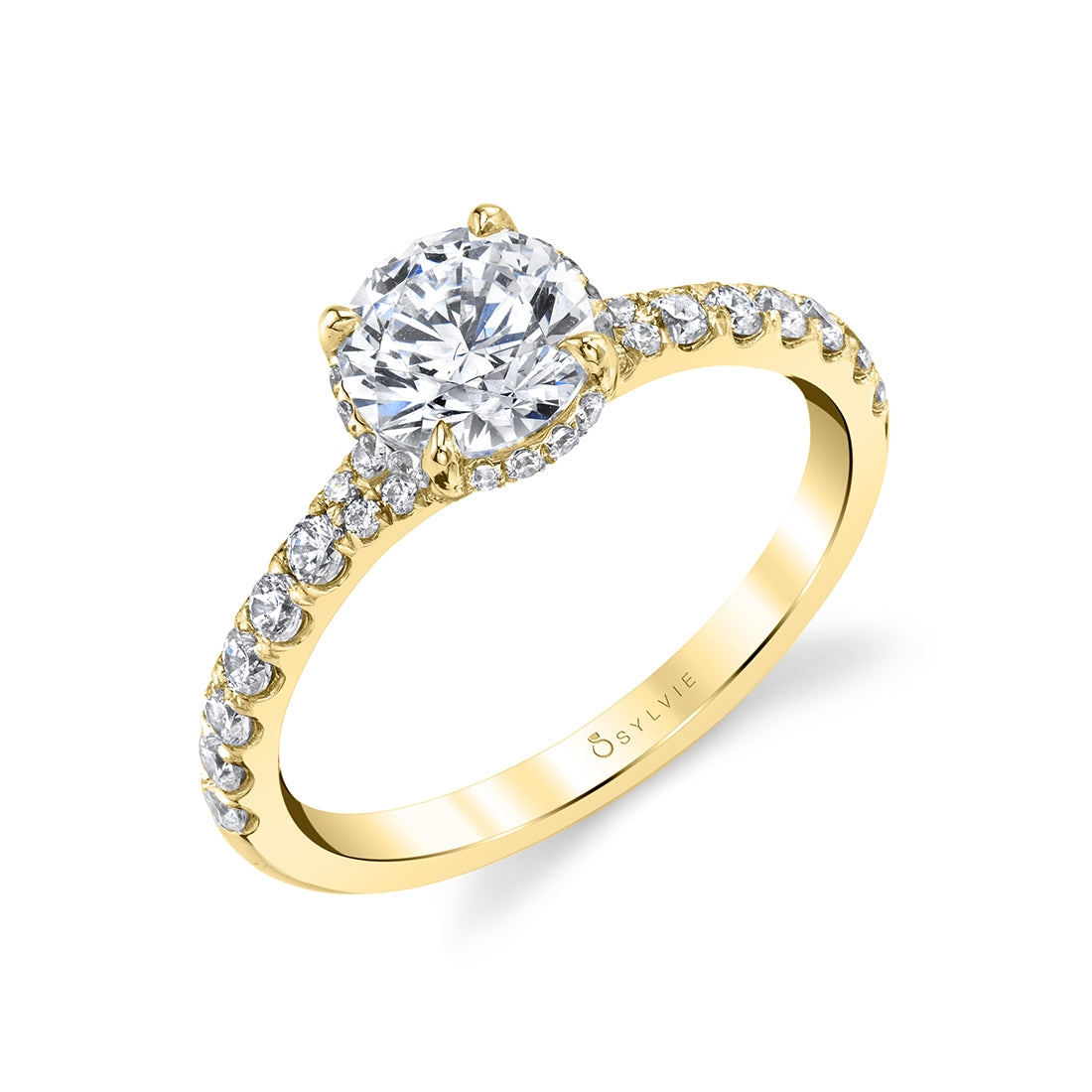 (14K Yellow) Classic Engagement Ring with Under Halo