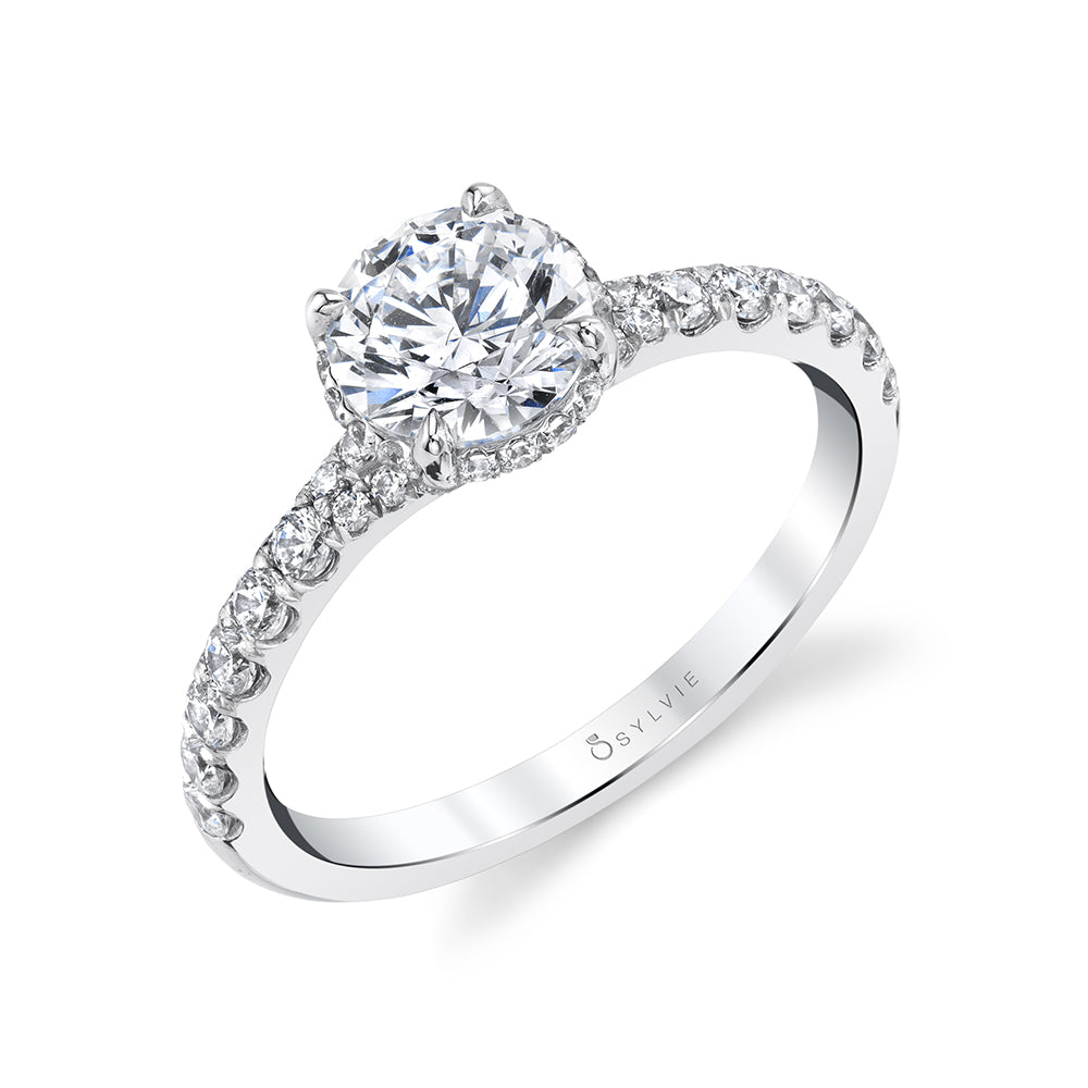 (Platinum White) Classic Engagement Ring with Under Halo