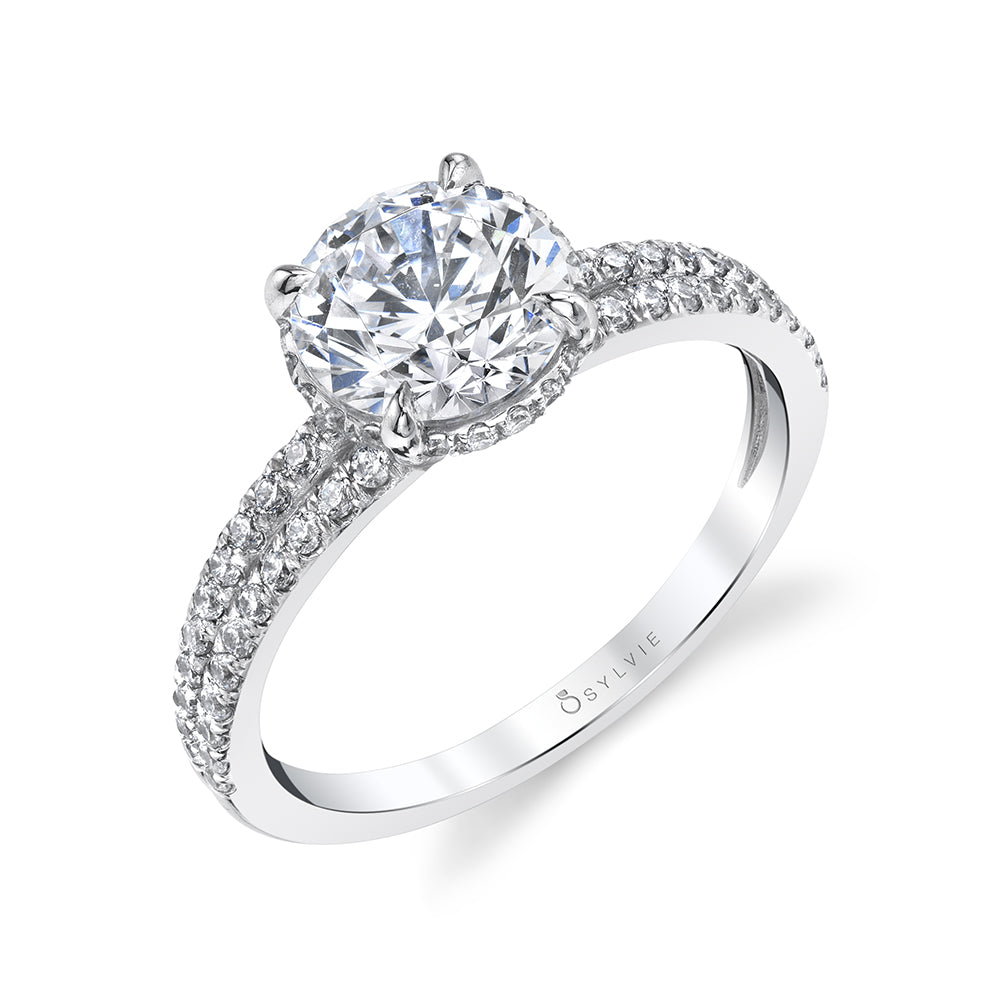 (18K White) Classic Split Shank Engagement Ring
