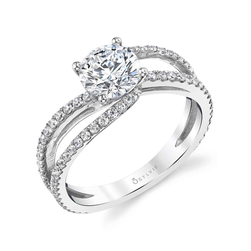 (14K White) Split Shank Engagement Ring