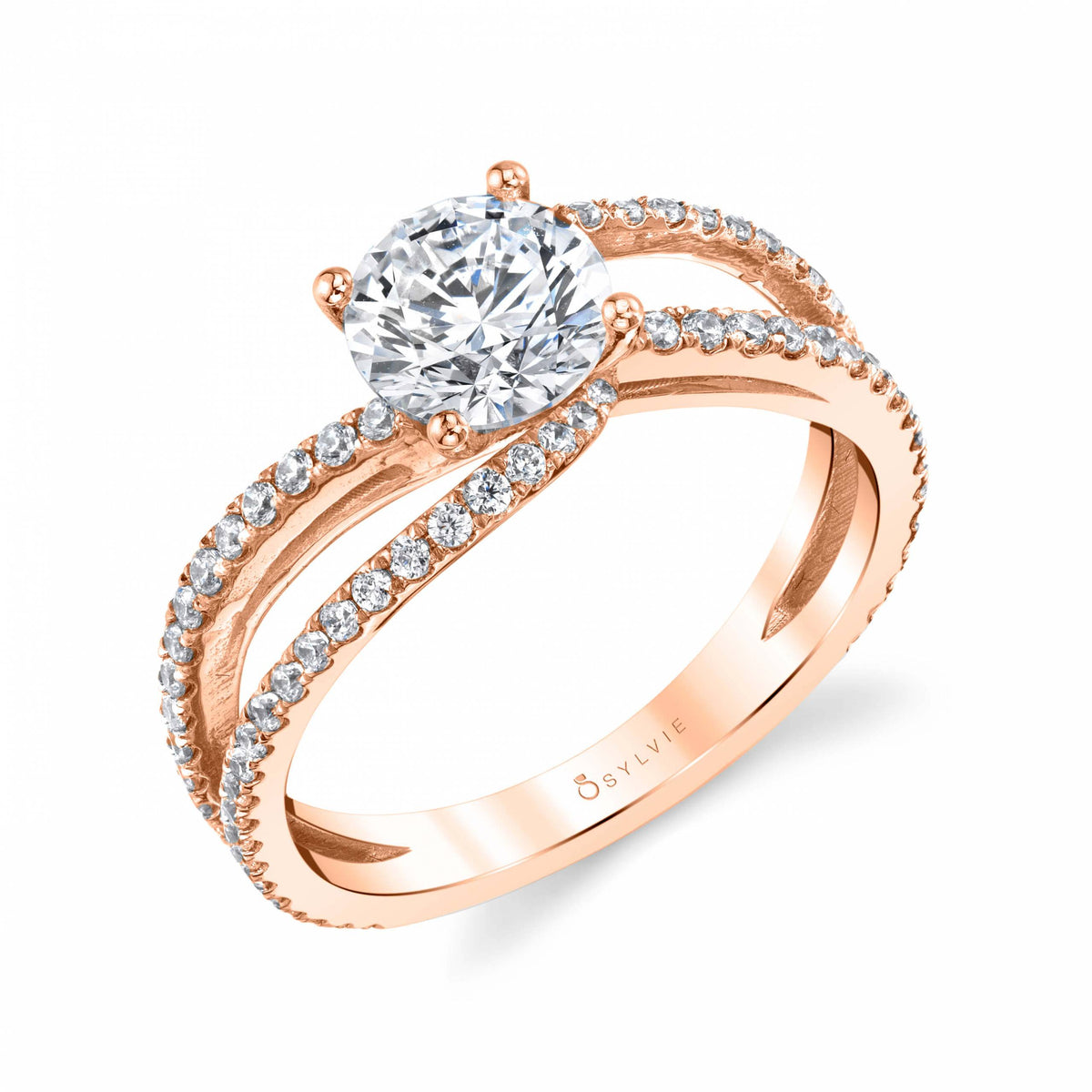 (18K Rose) Split Shank Engagement Ring