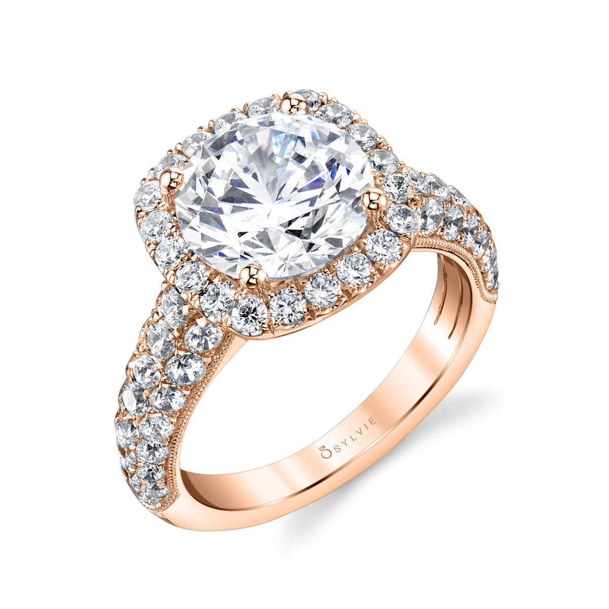 (14K Rose) Halo Engagement Ring