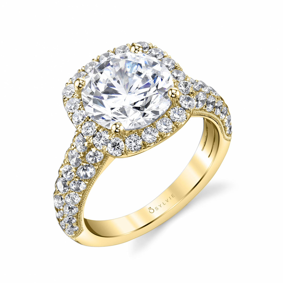 (14K Yellow) Halo Engagement Ring