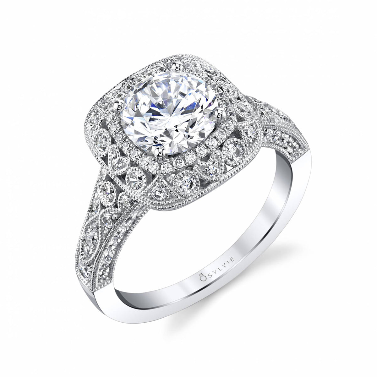 (Platinum White) Vintage Halo Engagement Ring