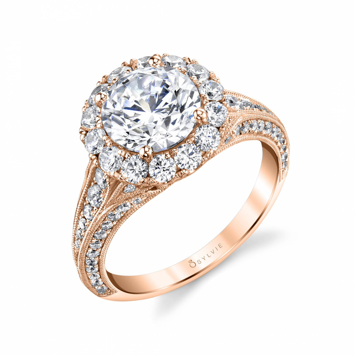 (14K Rose) Vintage Halo Engagement Ring