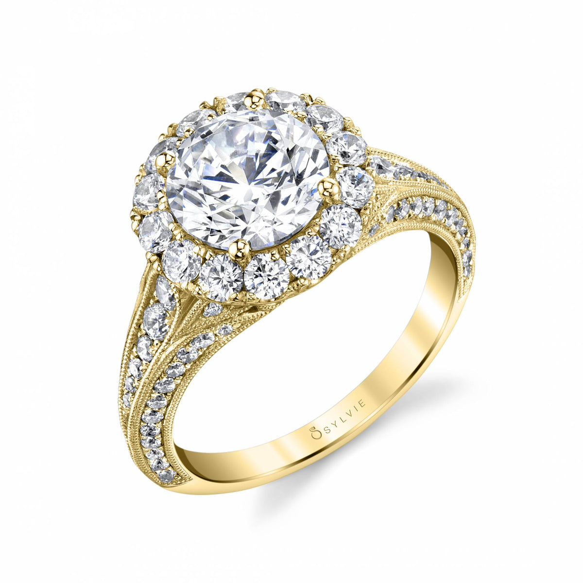 (14K Yellow) Vintage Halo Engagement Ring