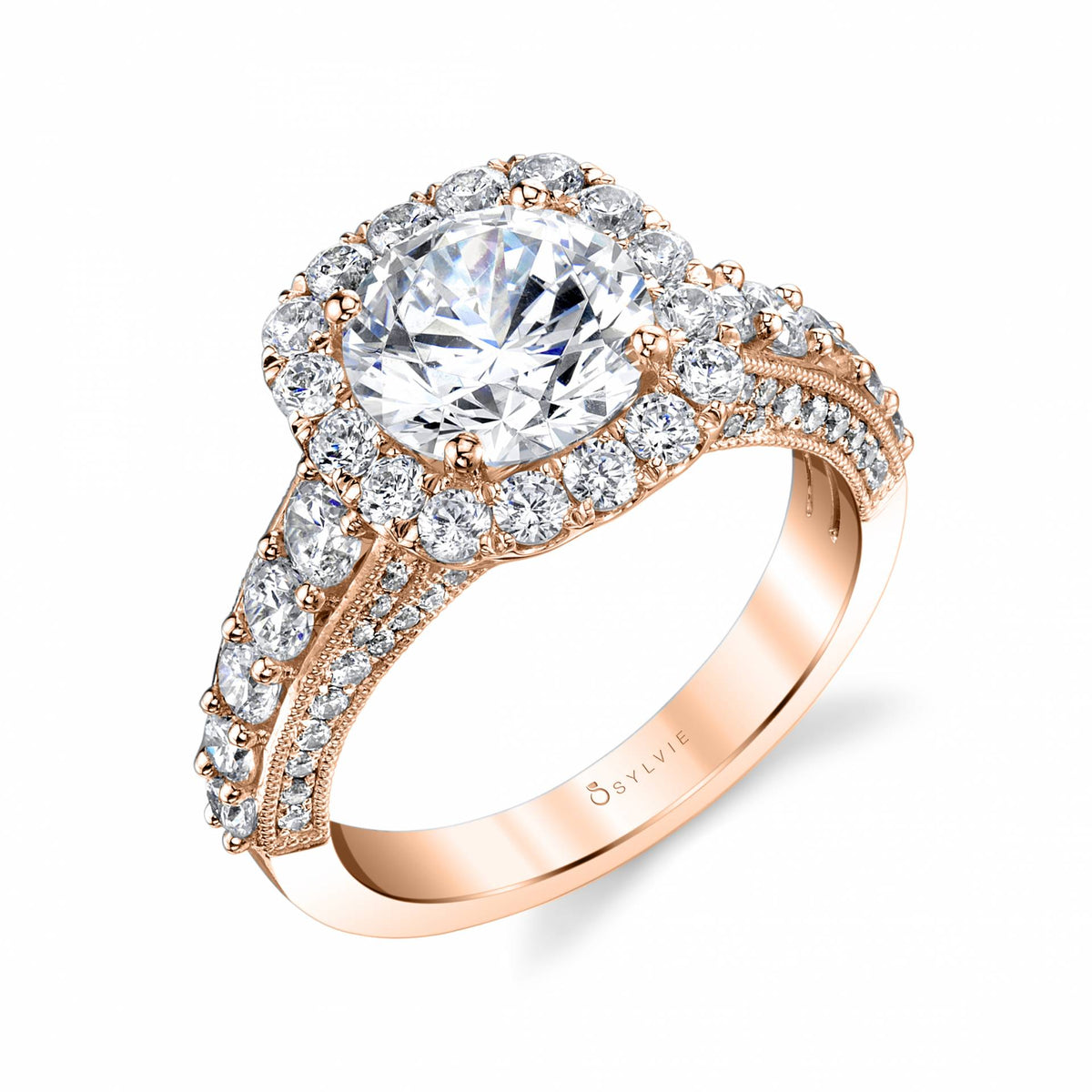 (18K Rose) Vintage Halo Engagement Ring