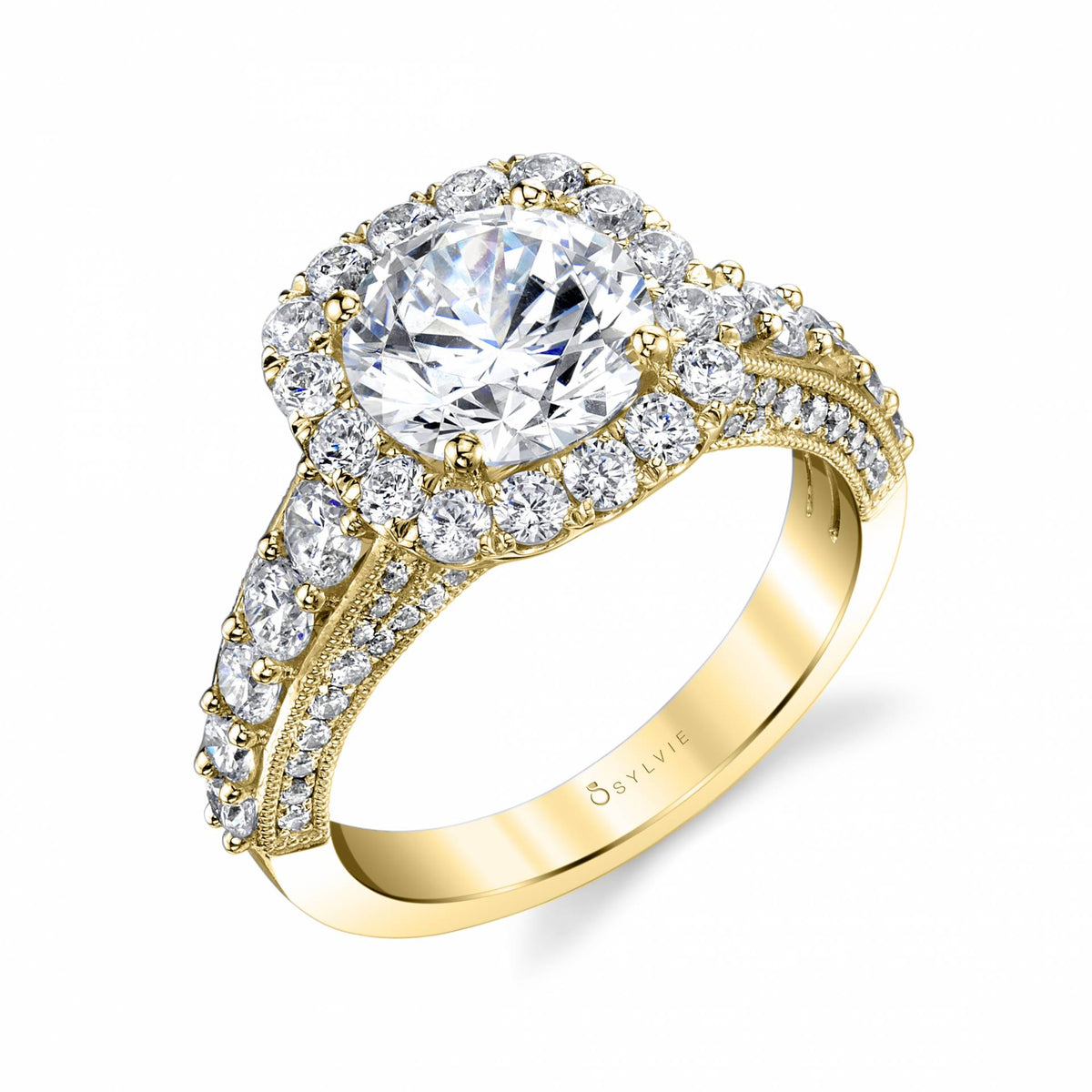 (18K Yellow) Vintage Halo Engagement Ring
