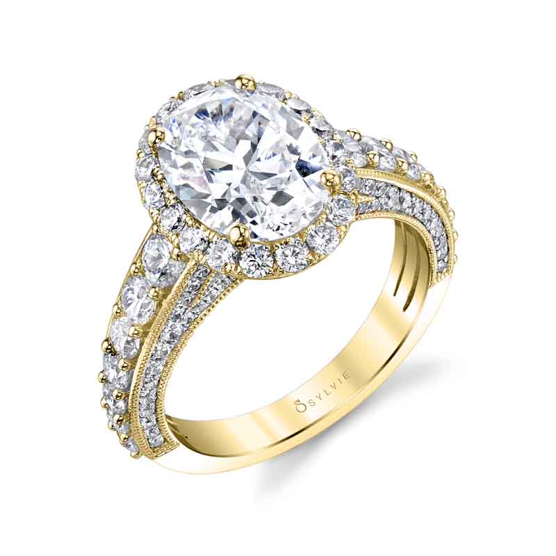 (14K Yellow) Josephine - Oval Shaped Halo Engagement Ring