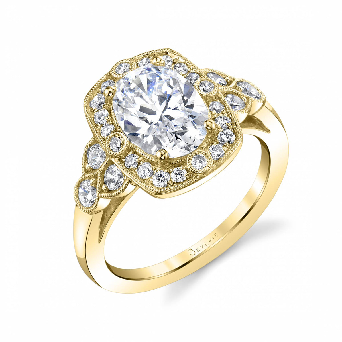 (14K Yellow) Halo Engagement Ring