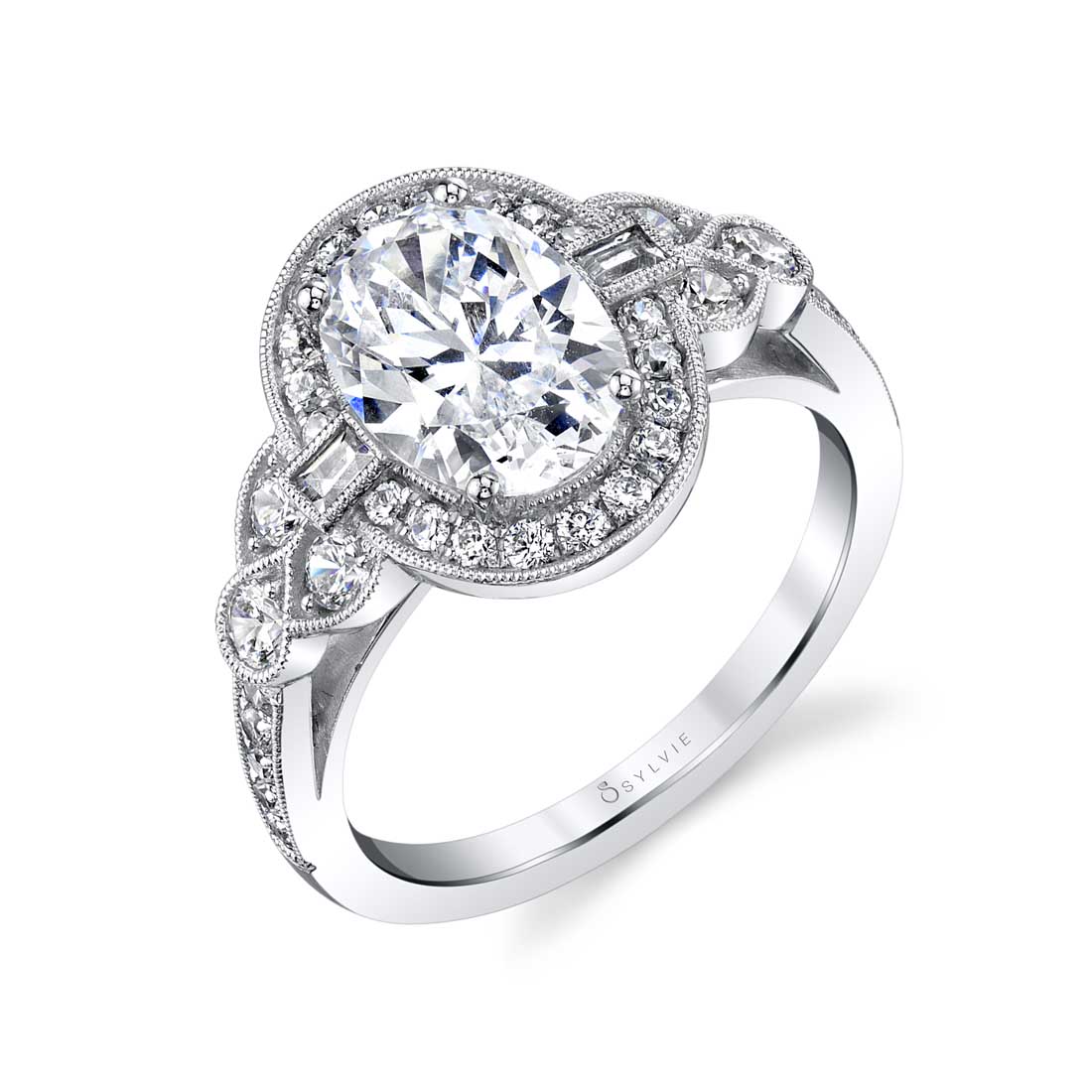 (14K White) Oval Cut Modern Vintage Engagement Ring - Yvette