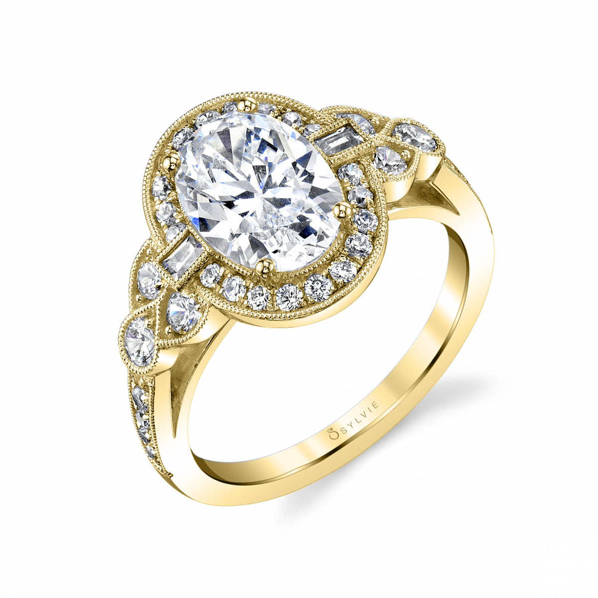 (18K Yellow) Oval Cut Modern Vintage Engagement Ring - Yvette