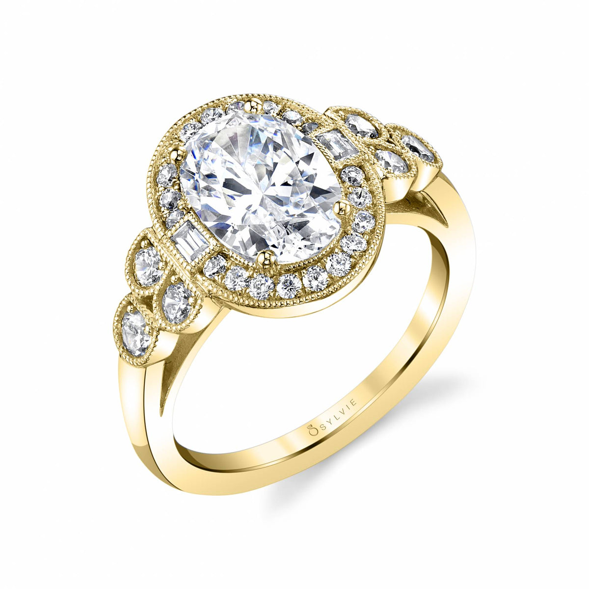 (14K Yellow) Vintage Halo Engagement Ring with Oval Center