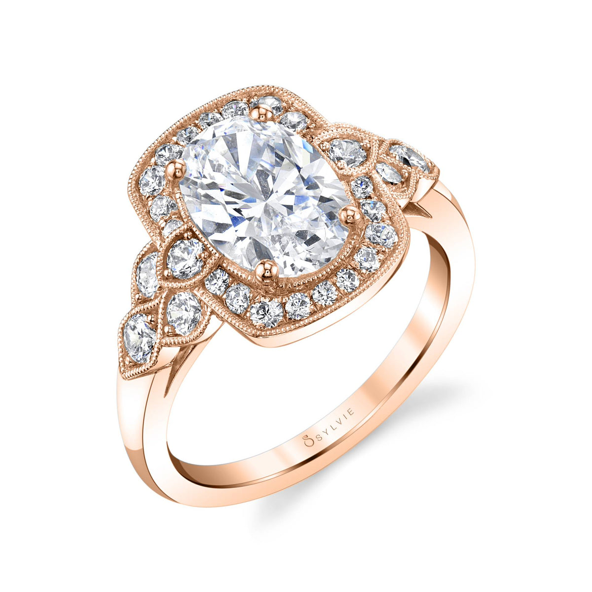 (14K Rose) Halo Engagement Ring with Oval Center