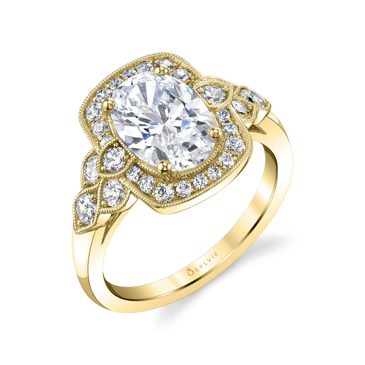 (14K Yellow) Halo Engagement Ring with Oval Center