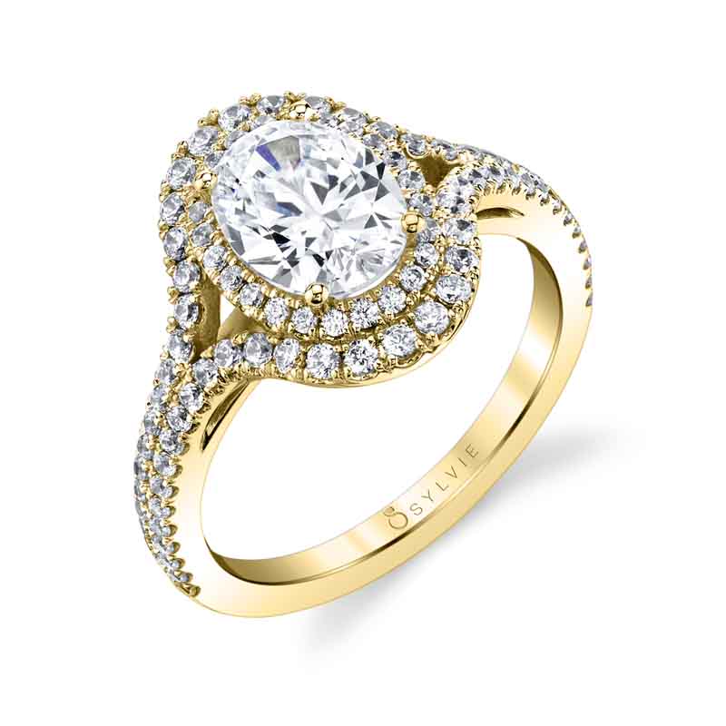 (14K Yellow) Poppy - Oval-Shaped Double Halo Engagement Ring