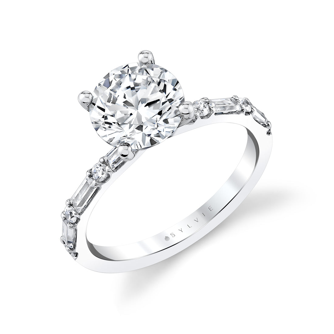 (Gallery) Round Cut Alternating Diamond and Baguette Engagement Ring - Bonnie