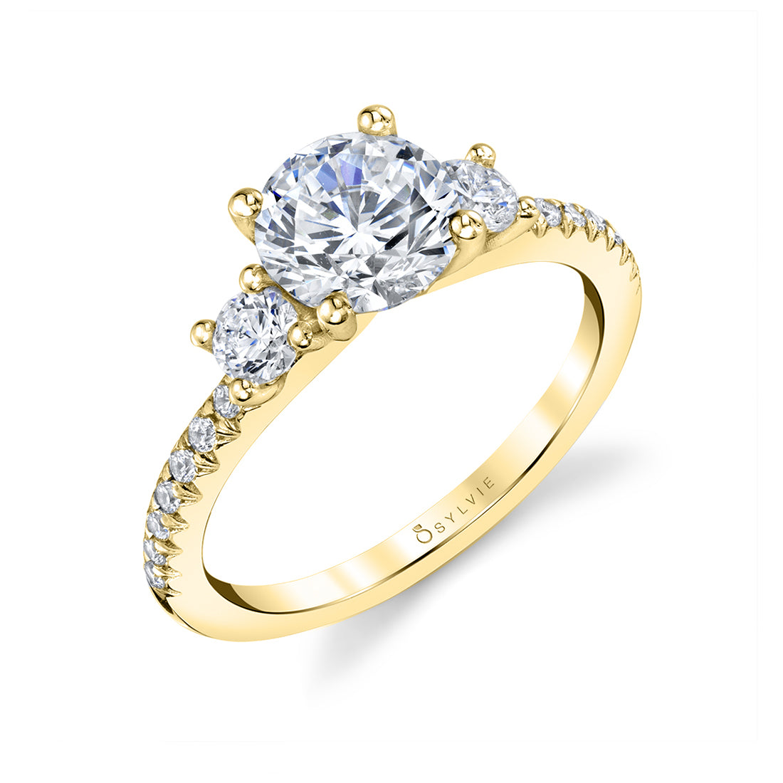 (14K Yellow) 3 Stone Engagement Ring - Amore
