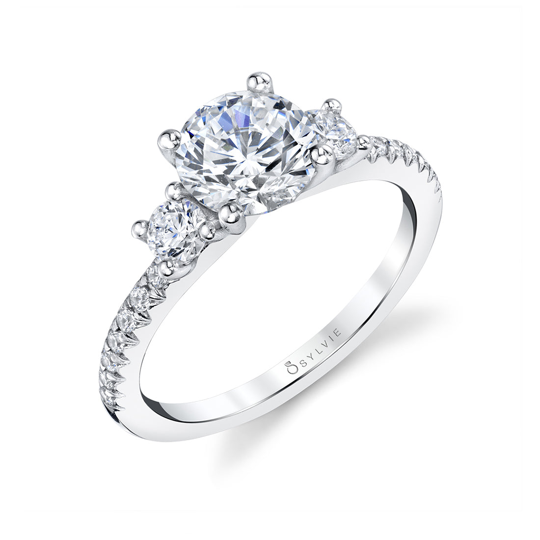 (18K White) 3 Stone Engagement Ring - Amore