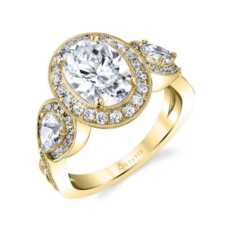(18K Yellow) Zara - Three Stone Oval Engagement Ring