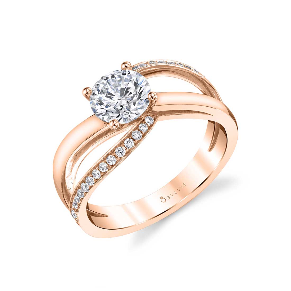 (14K Rose) Modern Spiral Engagement Ring - Adeline