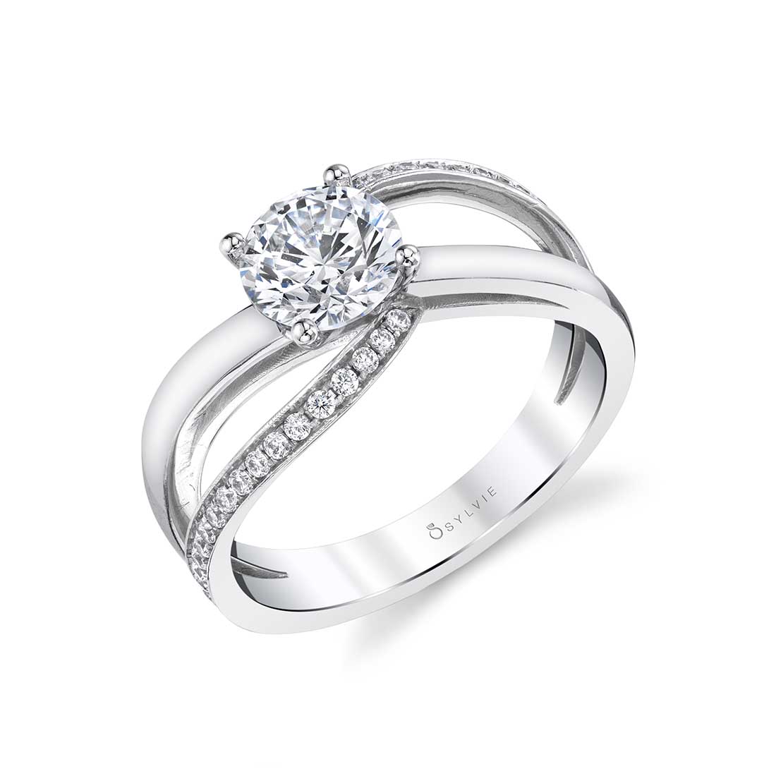 (18K White) Modern Spiral Engagement Ring - Adeline